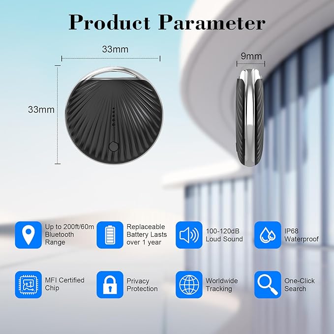 Air Tracker Tags-4 Pack, [MFi Certified] Smart Tag, Pet Bluetooth Tracker for Apple Find My, IP68 Waterproof,Replaceable Battery, Key Finder and Item Locator for Keys, Luggage, Pets, Wallet (iOS Only)