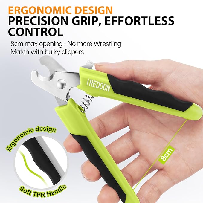 IREDOON Dog & Cat Nail Clippers, 4Cr13 Stainless Steel Razor Sharp Blade - Professional Pet Grooming Tool with Nail File, Small Hand Friendly & Non-Slip Grip (Green)