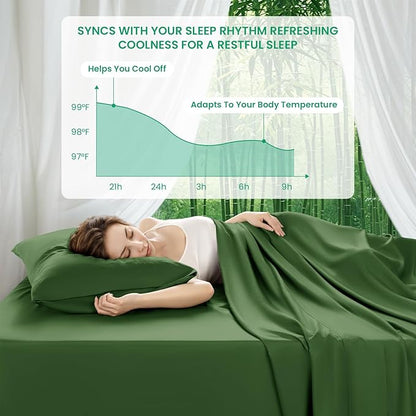 SONORO KATE 100% Viscose Derived from Bamboo_Sheets Full Size, Ultra Breathable & Cooling Bed Sheets for Hot Sleepers, Hotel Luxury Silky Bedding Sheets, 16" Deep Pocket - 4PC (Olive,Full)