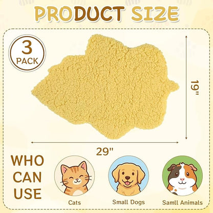 3 Pack Self Warming Pet Bed Leaf Shape Self Heating Cat Dog Mat Washable Thermal Sleeping Pad for Indoor Outdoor Hedgehog, Bunny, Sugar Glider, Rat, Chinchilla(Light Yellow,Large-19 x29)