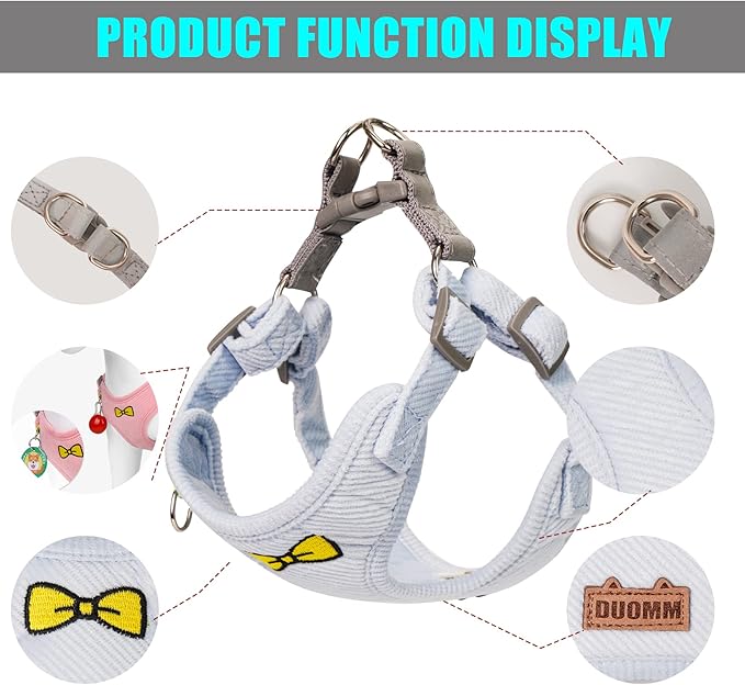 No Pull Dog Harness with Leash Pet Soft Vest Harness and Leash Set Dog Cat No Choke Escape Proof Harness Reflective Step in Harness for Small Medium Dogs Cats (Baby Blue, Medium)