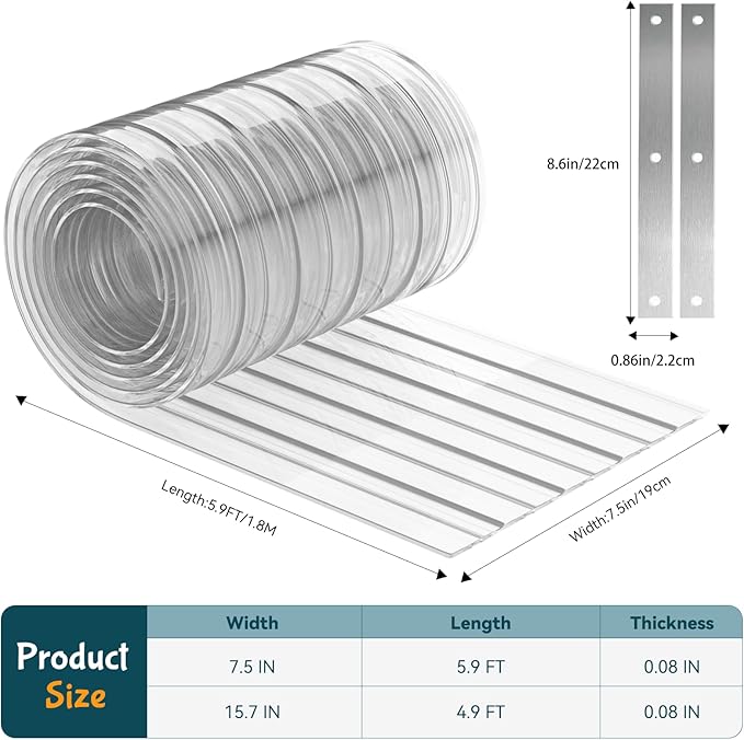Plastic Vinyl Dog Door Strips with Metal Strips, Cat House Flap for DIY Doggie Door - Doghouse Weather Insulation Flap, 7.5 in x 70 in