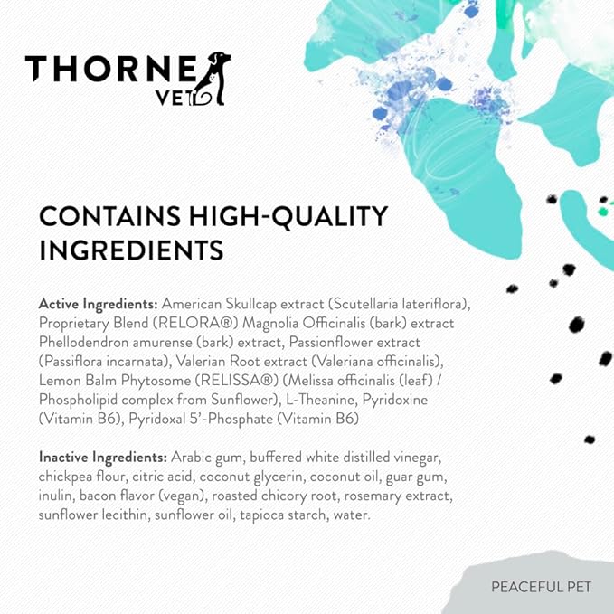 ThorneVet Peaceful Pet Calming Supplement for Dogs & Cats - Powder with Calming Nutrients & Botanicals to Support a Healthy Nervous System - with Amino Acids & Vitamins - 90 Scoops