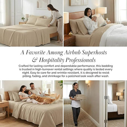 Southshore Fine Living, Inc. 6-Piece Full Bed Sheets Set, 21-Inch Deep Pocket Full Size Sheets Set, Deep Pocket Fitted Sheet, Flat Sheet, Microfiber Bedding, Beige Pillow Cases, Tan Bedding, Soft Sand