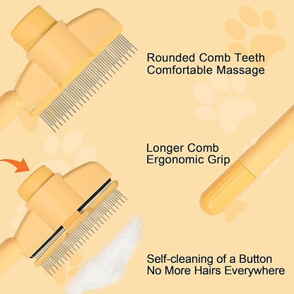 Dogs and Cats Comb with Release Button, Pet Hair Removal Tools with Safe Stainless Steel Teeth for Deshedding, Cat Grooming Supplies for Long/Short Hair, Cat Brush for Shedding, Orange