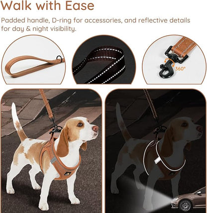 BELLA & PAL Step in Vest Harness for Small and Medium Dogs, No Pull Small Dog Harness with Leash Set, Comfortable Air Mesh Dog Vest Harness with Reflective Strip (Mokka, S)