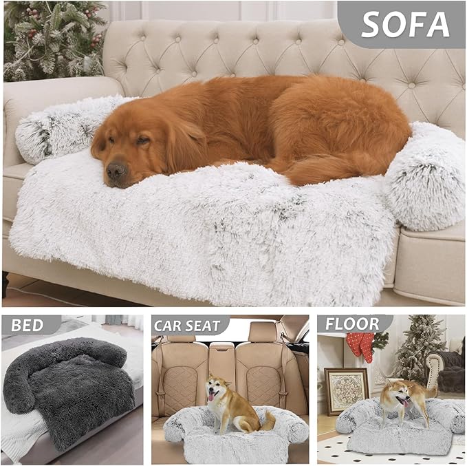 Tinaco Calming Dogs/Cats Bed Mats, Dog Pad Washable Removable Couch Cover, Plush Long Fur Mat for Pets, Waterproof Lining, Perfect for Small, Medium and Large Dogs and Cats (Light Gray, 45"x37")