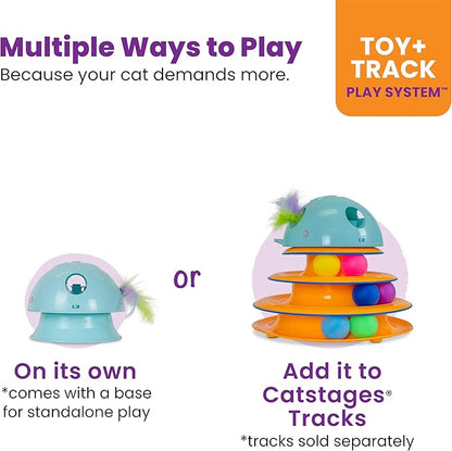 Catstages 2-in-1 Dart N’ Dash Electronic Feather Cat Toy, Motion-Activated, Ball Track Add-On, Blue
