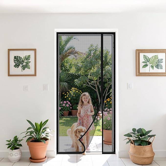 Magnetic Closure Screen Door, Reversible Mesh Door Screen Fits 36" x 80" Door, Heavy-Duty Magnetic Mesh Curtain for Sliding Door and French Door, Self-Sealing, Portable Patio Screen (38" x 81")