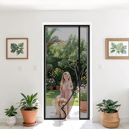 Magnetic Closure Screen Door, Reversible Mesh Door Screen Fits 36" x 80" Door, Heavy-Duty Magnetic Mesh Curtain for Sliding Door and French Door, Self-Sealing, Portable Patio Screen (38" x 81")