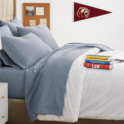 Southshore Fine Living, Inc. Extra Deep Pocket Twin XL Bed Sheets Set, 4-Piece Ultra Soft Microfiber Blue Sheets with 21" Deep Twin Fitted Sheet, Oversize Flat Sheet, 2 Pillowcases, Slate Blue
