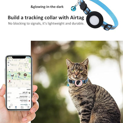 2022 AirTag Cat Collar Holder, Small AirTag Compatible, 2Pack Waterproof Case Cover for Pet Collar Within 3/8 inch (Luminous Pink&Luminous Blue)