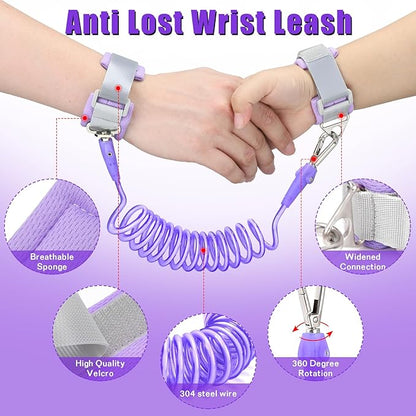 Toddlers Leash + Anti Lost Wrist Link Child Kids Safety Harness Kids Walking Wristband Assistant Strap Belt for Girl Pink Christmas Gift (Purple)