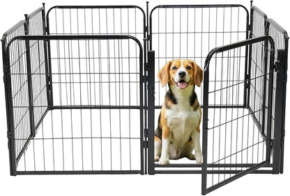 Dog Playpen - 24 inch, 8 Panel Portable Black Metal Pet Play Pen for Small Dogs & Puppies - Indoor/Outdoor Kennel Cage | Anti-Rust - Tool Free Setup for Home, Yard, RV, or Camping