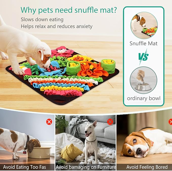 ORIA Pet Snuffle Mat, 15.4x15.4'' Interactive Sniff Mat, Dog Treats Feeding Mat for Slow Eating, Boredom, Encourages Natural Foraging Skills, Nosework Feeding Mat for Small Dogs Cats Rabbits