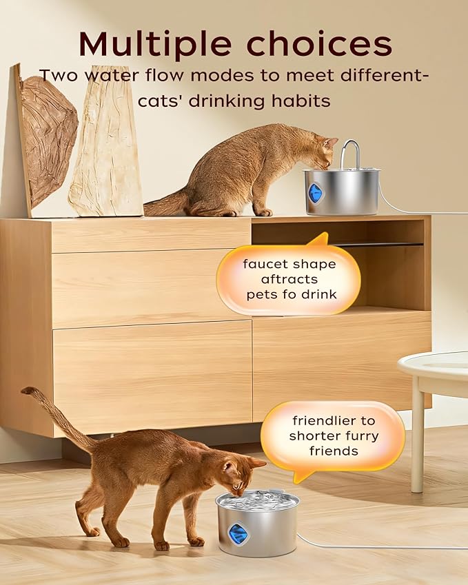 Cat Water Fountain Stainless Steel - 108oz/3.2L Pet Gift Dog Water Dispenser Automatic Silent Cats Dispenser for Drinking Indoor Metal Kitty Spout Fountains with 8 Filters + 8 sponges