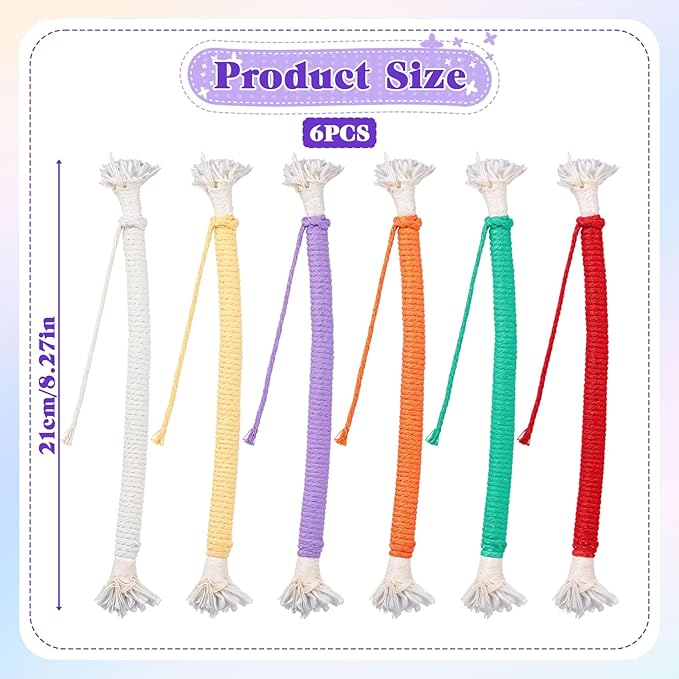 Cat Toys Chew Ropes, 6 PCS Kitten Teething Toys for Indoor Kittens Interactive Cats Cleaning Toy Refillable Catnip Cat Chew Ropes Toy for Indoor Cats Teeth Cleaning Self Playing