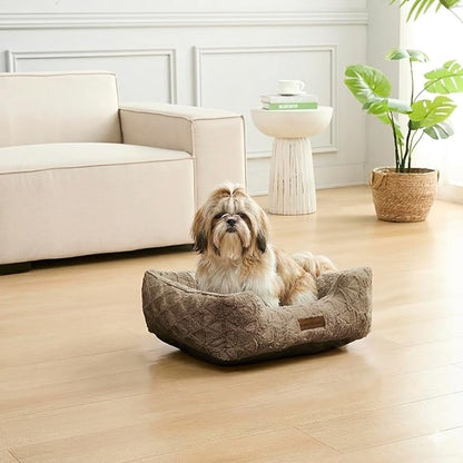 Modern Threads Ultra Soft Plush Pet Bed for Small and Medium Dogs with Elegant Texture and Stylish Design, Removable Washable Cover, Brown, (24" L x 20" W x 8" Th)