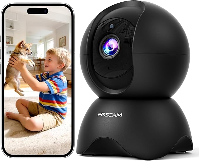FOSCAM 3K Security Camera Indoor, 360° PTZ Baby & Pet Monitoring for Home Security, 5MP Night Vision, Human/Pet Auto Tracking, Motion & Sound Alerts, 2-Way Audio, 2.4GHz Wi-Fi (R5 Black)