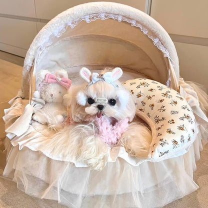 Elegant Pet Bed with Ruffles, Cradle Bed for Small Dogs Puppy Kitten Luxury Bed Sofa (L 25.6''Lx21.7''Wx17.3''Th, Fluffy Marigold)
