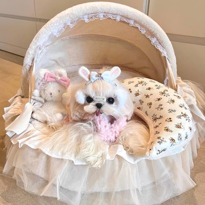 Elegant Pet Bed with Ruffles, Cradle Bed for Small Dogs Puppy Kitten Luxury Bed Sofa (XL25.6''Lx21.7''Wx17.3''Th, Fluffy Marigold)