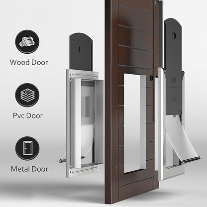 [Classicmacher] Heavy Duty Dog Door with Double Sliding Lock Panel, Aluminum Large Doggie Door for Exterior Door, Magnetic Double Flaps Do g Door for L arge and Medium Dog Up to 100Lbs (Large,Silver)