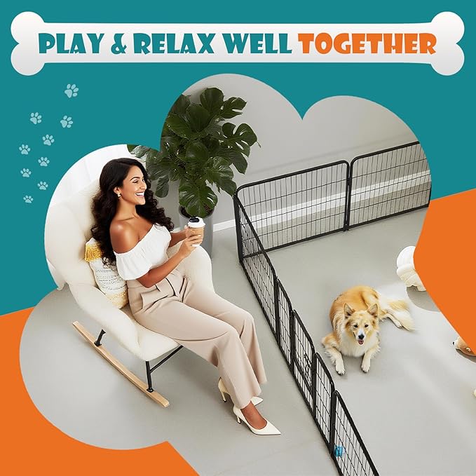NEWBULIG Dog Playpen Indoors 32 Inch 8 Panels for Small and Medium Dogs Portable and Foldable Pet Fence with Door Heavy Duty Metal Dog Exercise Play Pen for Outdoor Yard