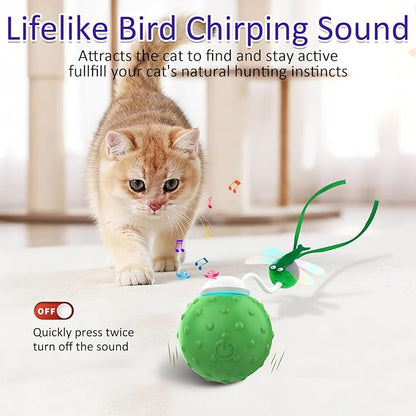Waaiio Interactive Cat Ball Toy, Fast Moving Cat Toys for Indoor Cats-with Dragonfly & Feather Tails,Automatic Motion Activated, Realistic Squeak Sound for Exercise Stimulation (Green)
