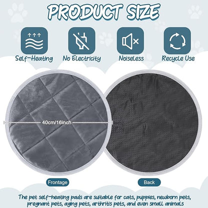 Drydiet 2 Pcs Self Warming Cat Mat Round Self Heating Pad Bed Reversible Machine Washable Heated Bed Anti Slip Warming Pad Pet Mat for Cat Crate Indoor Outdoor(Gray,16 Inch)