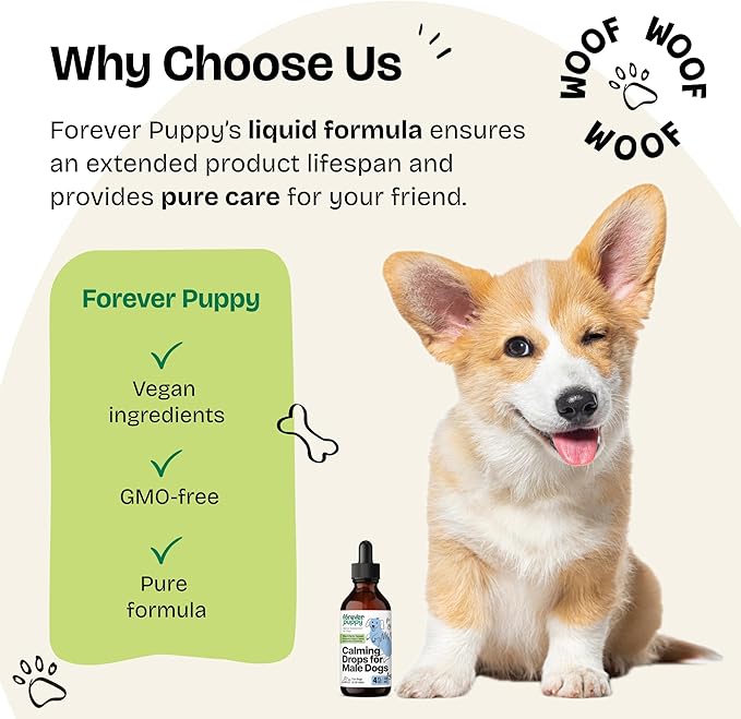 Forever Puppy Calming Drops for Male Dogs - Liquid Ashwagandha Root & Passion Flower Extract for Composure - Relaxation & Mood Support Supplement for Dogs of All Breeds & Sizes - 4 oz