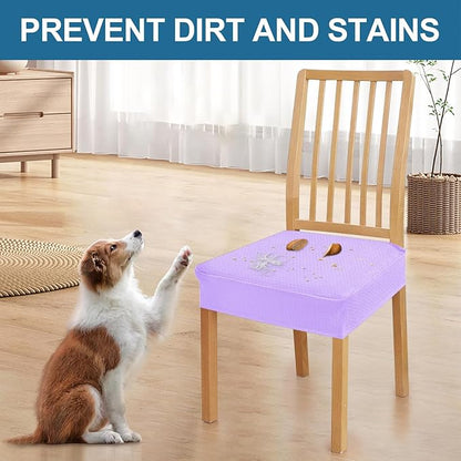 Smiry Waterproof Seat Covers for Dining Room Chairs Set of 2, Stretch Jacquard Removable Washable Chair Seat Slipcovers Protector, No Rear Covers, Lavender