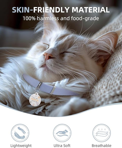 Safety Cat Collar with Bell, Stretch Elastic Quick Release, Non Breakaway Lightweight for Kitten and Small Large Cat, Pocket, Sky Blue