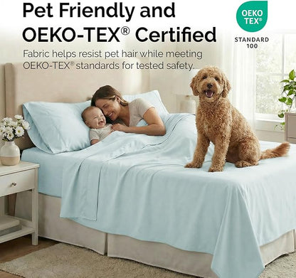 Southshore Fine Living, Inc. 6-Piece Cal King Size Sheets Set, 21-Inch California King Deep Pocket Sheets, 1 Extra Deep Pocket Fitted Sheet, Premium Bedding, Blue Pillow Cases 4 Pack, Sky Blue Bedding