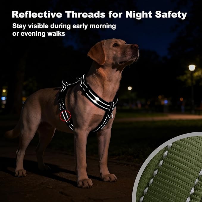 No Pull Dog Harness with Handle, Soft Mesh Padded Adjustable for Small Medium Large Dogs | Reflective Easy Walk Harness with Front Clip for Training, Running & Outdoor (Ranger Green, S)