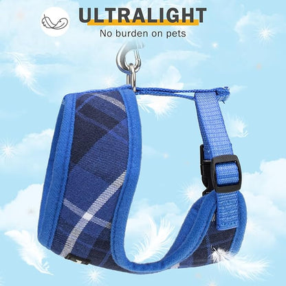 SCENEREAL Puppy Dog Harness with Leash Set for Small Medium Sized Dogs, Soft Mesh Step in Pet Harnesses and Leash, No Chock Plaid Adjustable No Pull Vest for Dogs Cats, Chihuahua,Bulldog (Blue XS)