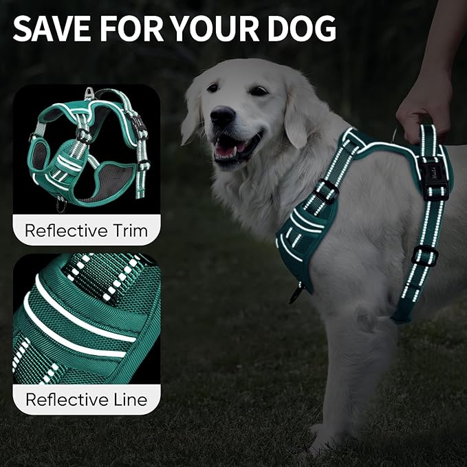 HEELE Dog Harness for Large Dogs No Pull Dog Vest Harness for Large Dog with Soft Padded Handle Reflective for Outdoor Training, Grass Green, XL