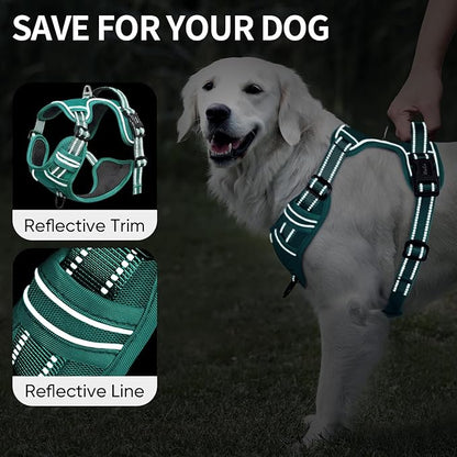 HEELE Dog Harness for Large Dogs No Pull Dog Vest Harness for Large Dog with Soft Padded Handle Reflective for Outdoor Training, Grass Green, L