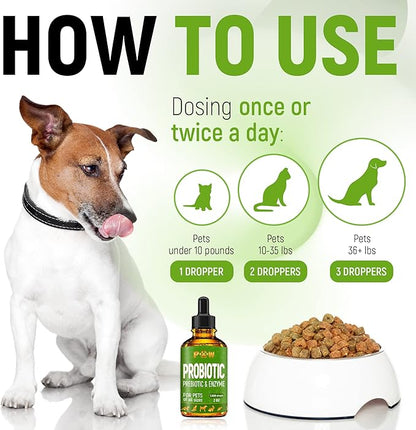 Liquid Probiotics for Dogs & Cats of All Ages | Dog Probiotics to Provide Digestion Balance | Prebiotic Blend for Harmonious Food Absorption | 3 Billion CFU | Herbal Flavor | 2 Oz
