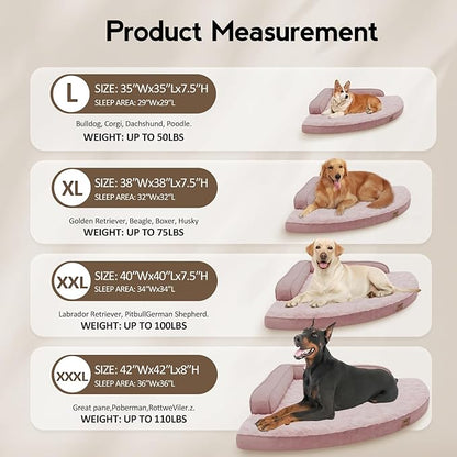 MEKIY Large Orthopedic Dog Bed with Sides Big Dog Beds with Removable Washable Cover Non-Slip Waterproof Pet Bed for Medium Large Dogs - Pink L