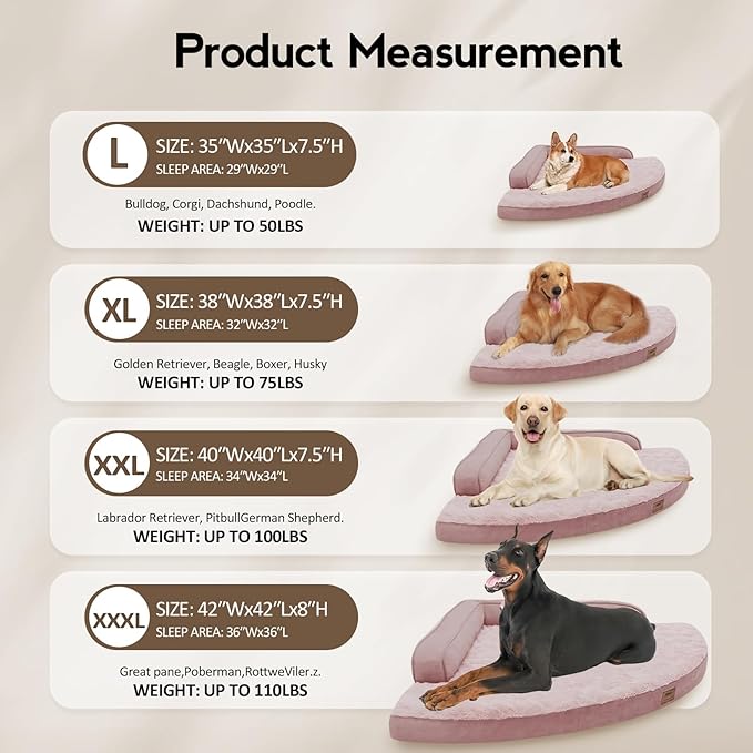 MEKIY Large Orthopedic Dog Bed with Sides XXXL Dog Beds with Removable Washable Cover Non-Slip Waterproof Pet Bed for Extra Large Dogs - Pink XXXL