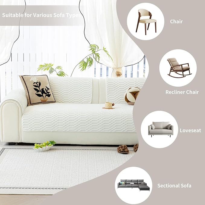 Plush Warm Sofa Covers Washable, Funny Fuzzy Couch Cover for Dogs Washable, Non-Slip Couch Covers for Loveseat, Soft Sofa Slipcover for Pet & Kid(1PC, Beige White, 36"×71", 2-3 Seater)