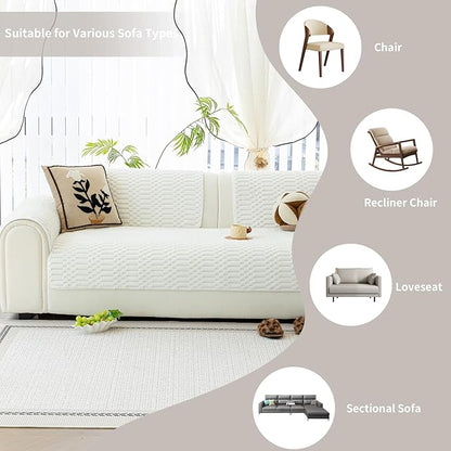 Plush Warm Sofa Covers Washable, Funny Fuzzy Couch Cover for Dogs Washable, Non-Slip Couch Covers for Recliner, Soft Sofa Slipcover for Pet & Kid(1PC, Beige White, 28"×28", Single Seater)