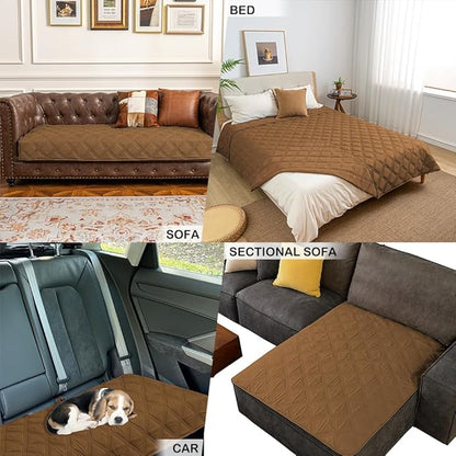 fuguitex Waterproof Dog Blanket Reversible for Small Dogs Resistant Leakproof Washable Couch Cushion Bed Protector Cover for Indoor Furniture Pet Friendly（52"*82",Brown+Brown