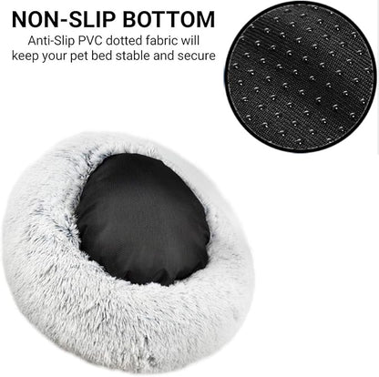 Mr. Peanut's OrthoPlush Two Tone Extra Fluff Faux Fur Donut Pet Bed (Medium, Snowflake)