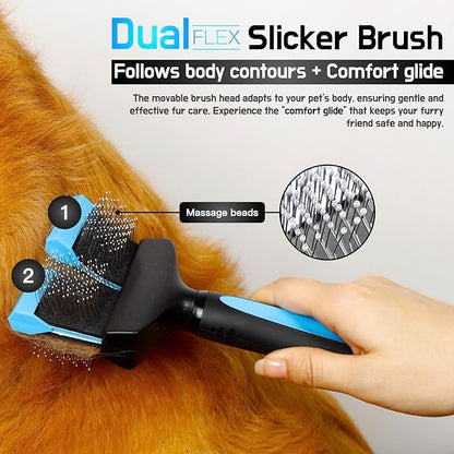 iToleeve Dual Flex Slicker Brush Dog Brush, Gentle Grooming Tool for Sensitive Dogs & Cats - Ideal for Long Hair, Removes Undercoat, Tangles, and Knots