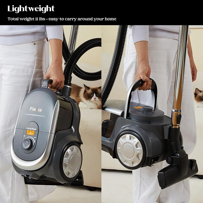 Aircliff Canister Vacuum Cleaner, Specially Designed Nozzle for Pet Family, 1200W & 17Kpa Strong Suction, 2 HEPA Filters & 5 Cleaning Tools for Hard Floor, Carpet, Upholstery, Pet Hair