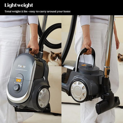 Aircliff Canister Vacuum Cleaner, Specially Designed Nozzle for Pet Family, 1200W & 17Kpa Strong Suction, 2 HEPA Filters & 5 Cleaning Tools for Hard Floor, Carpet, Upholstery, Pet Hair