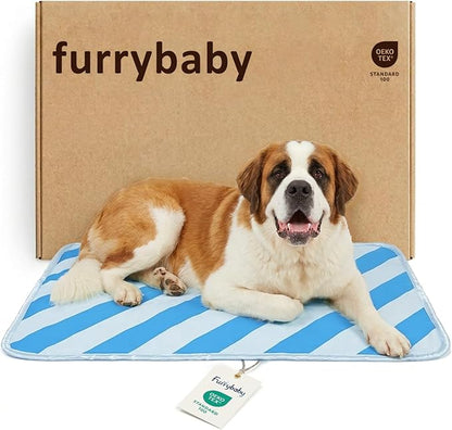 Dog Cooling Mat for Dogs & Cats, Soft Breathable Cooling Pad for Dog Bed, 43"x32" Self Cooling Crate Mat for Dogs, No Gel Washable Non-Slip Pet Cooling Mat Indoor Outdoor, Blue Stripe