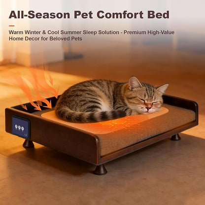 Smart Pet Bed with Powerful Downward Ventilation & Heating, Solid Wood Frame, Touch Control, 3-Speed Warmth & Cooling, Removable Heating Pad, 3-Color Ambient Light, All-Season Comfort for Cats & Dogs