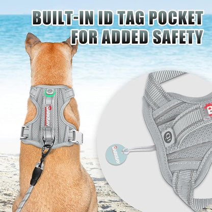 BARKBAY No Pull Dog Harness Large Reflective Dog Harness with Front Clip and Easy Control Handle for Walking Training Running with ID tag Pocket(Grey,XS)